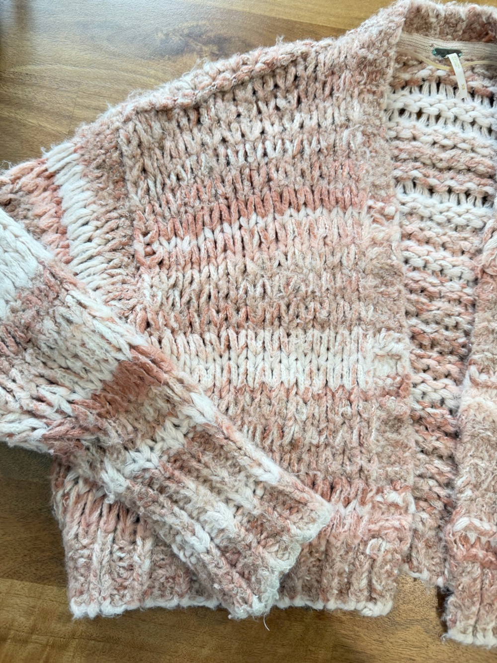 Free People Striped Open-Front Knit Cardigan in Blush Pink, Tan and Cream Size M - Picture 2 of 16